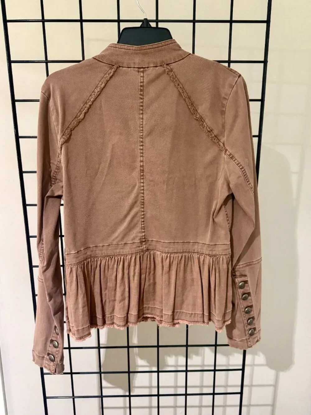 FREE PEOPLE Ruffled Flare Hem Cropped Military Jacket Coat – Medium